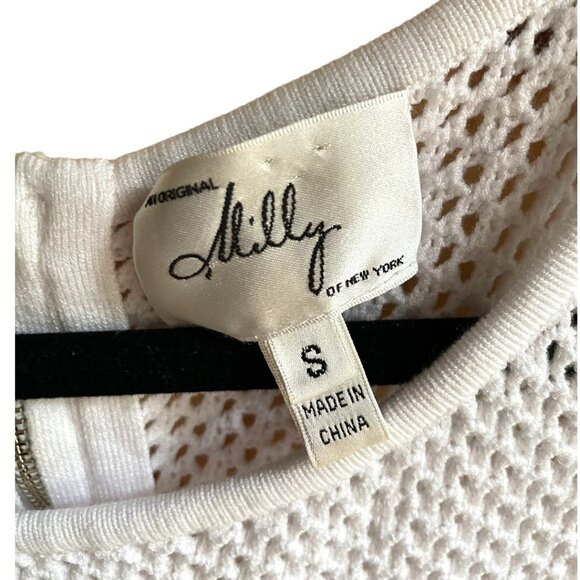 Milly New York Size S White Crochet Trim Sleeveless Knit Bodycon Peplum Dress - Picture 3 of 16